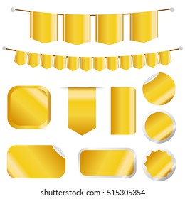 Gold Ribbons Set isolated On White Background. Vector Illustration