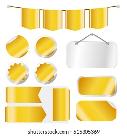 Gold Ribbons Set isolated On White Background. Vector Illustration