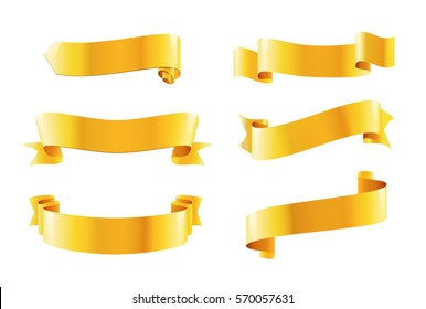 gold ribbons set realistic objects isolated on white 