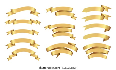 Gold ribbons set. Vector ribbon banners.