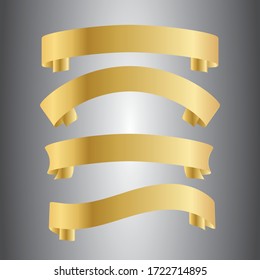 Gold ribbons set.Design label scroll blanks element, isolated on white background. Empty template for greeting or advertising. Symbols decoration.Satin blank banners collection. Vector illustration