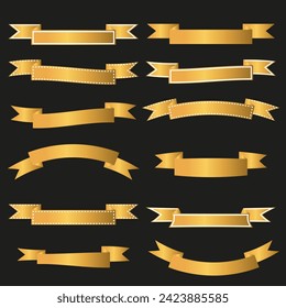 Gold Ribbons template. Ribbons Banners in simple flat design.