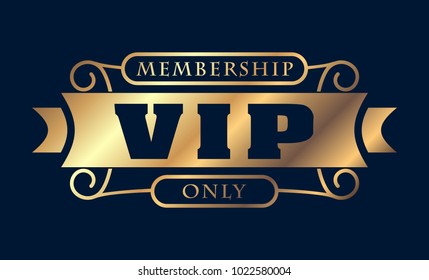 Gold rich decorated VIP design on a dark blue background.