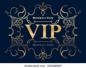 Gold rich decorated VIP design on a dark blue background.