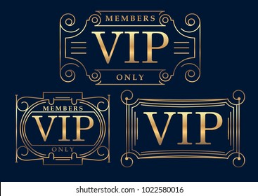 Gold rich decorated VIP design on a dark blue background.