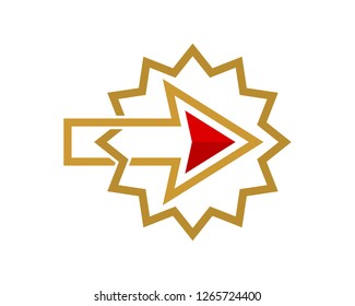 gold right direction arrow in the gold twelve-pointed star