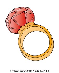 gold ring with big red cut stone