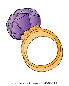 gold ring with big violet cut stone