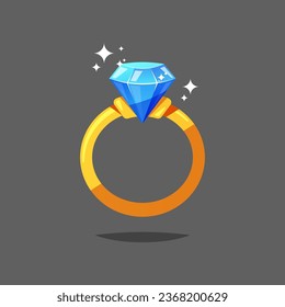 Anillo de oro con vector aislado de Diamon azul