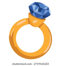 Anillo de oro con Ilustración vectorial de piedra preciosa azul en estilo de dibujos animados objeto mágico oculto perfecto para el diseño creativo de fantasía mística y obras de arte de concepto ritual