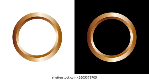 Gold ring design on black and white backgrounds. Collection of gold and silver rings.