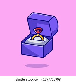 Anillo De Oro Con Diamante En Casilla Ilustración Icono Vector. El Vector Premium Aislado Es Un Concepto De Icono De La Belleza Financiera. Estilo de dibujo plano