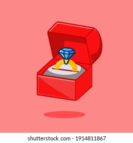 
Gold ring with diamond in box. flat cartoon style