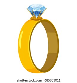 Gold ring with diamond icon. Cartoon illustration of ring with diamond vector icon for web design