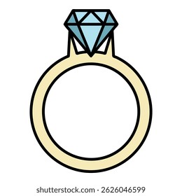 Gold ring with a diamond icon. Outline gold ring with a diamond vector icon color flat isolated