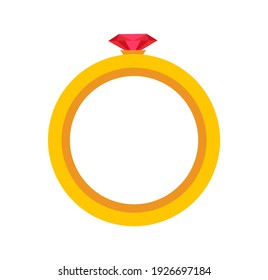 Gold ring with diamond icon vector or golden jewelry flat cartoon symbol clipart isolated on white background