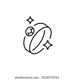 Gold ring with diamond linear icon. Line customizable illustration. Contour symbol. Vector isolated outline drawing. Editable stroke