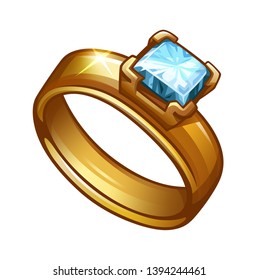 Gold ring with diamond on white. Vector illustration