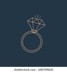 Gold ring with a diamond. Vector illustration. Hipster style. Illustration logo.