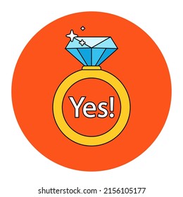 gold ring with a diamond. wedding proposal. flat vector illustration.