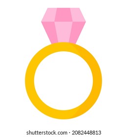 Gold ring with diamond. Wedding and valentine day concept. Vector cartoon isolated illustration.