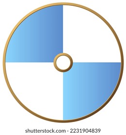Gold ring divided inside into 4 parts of copy space, isolated on white background. Blue and white colors. Vector clipart.