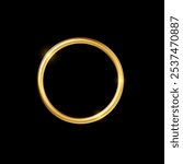 Gold ring frame vector illustration. Round golden sparkling thin border isolated on black background. Golden circular blank space. 3d realistic modern circle template, bronze ring.