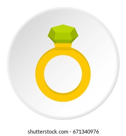 Gold ring with green gem icon in flat circle isolated vector illustration for web