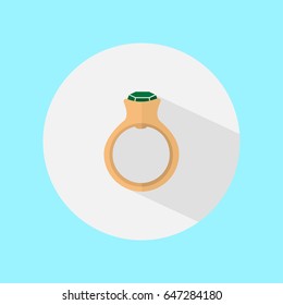 Gold ring with green stone, flat icon 