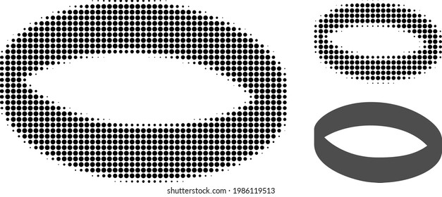 Gold ring halftone dotted icon. Halftone pattern contains round points. Vector illustration of gold ring icon on a white background.