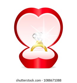 Gold ring with heart gemstone in Red Velvet Box .