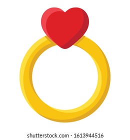 Gold Ring with heart isolated on white background. Valentines day, wedding, love vector illustration