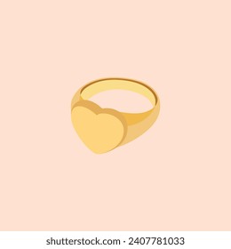 Gold ring heart. Vector drawing.