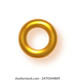 Gold ring icon. Golden torus. Circle metal frame. Round yellow symbol. 3d isometric realistic vector illustration isolated on white background.