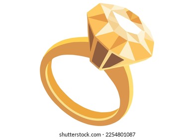 gold ring with a large diamond. a gift for a woman. flat vector illustration.