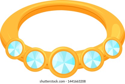 Gold ring with light blue stones. Vector illustration on white background.