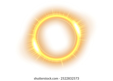 Efeito de luz de anel de ouro isolado no fundo branco, ilustração de vetor