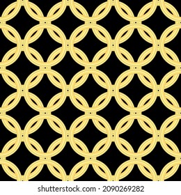 Gold ring line circles seamless pattern on the black background. Vector illustration. Wrapping paper.