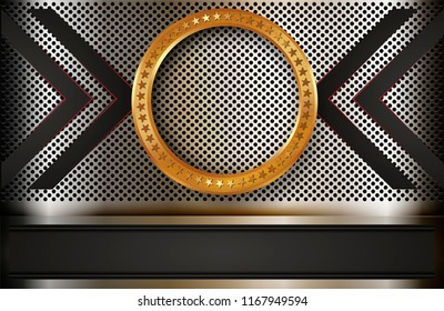 The gold ring at the metallic glossy background
