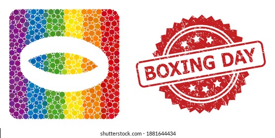 Gold ring mosaic icon of spheric dots in various sizes and LGBT bright color tinges, and Boxing Day scratched rosette seal imitation. A dotted LGBT-colored Gold ring for lesbians, gays, transgenders,