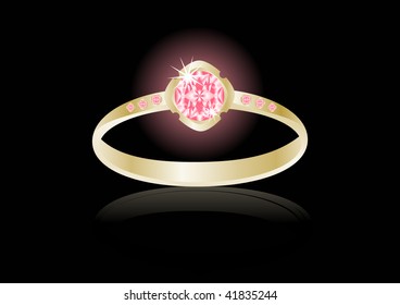 A gold ring on black background