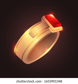 Gold ring with a precious stone. jewelry vector illustration decoration.