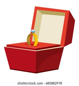 Gold ring in a red box icon. Cartoon illustration of ring in a red box vector icon for web design