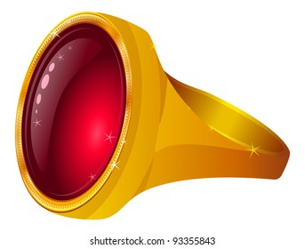 Gold ring with red gemJewelry, precious gold ring with gem, ruby, eps10, contains transparencies. Vector