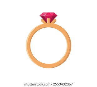A gold ring with a red gemstone. Illustration for Valentine's Day