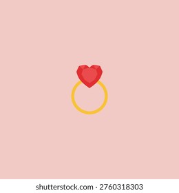 Gold ring with a red heart-shaped gem, symbolizing engagement, marriage, or love, flat icon.
Engagement Ring icon flat vector design.