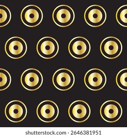 Gold Ring Round Shape Seamless Pattern. Vintage Golden Gradient Textile Texture Circle Geometric Shape. Retro Style Fabric Decor Element Contour Outline. Goldy Frame Button Shape Symbol