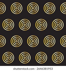 Gold Ring Round Shape Seamless Pattern. Vintage Golden Gradient Textile Texture Circle Geometric Shape. Retro Style Fabric Decor Element Contour Outline. Goldy Frame Button Shape Symbol