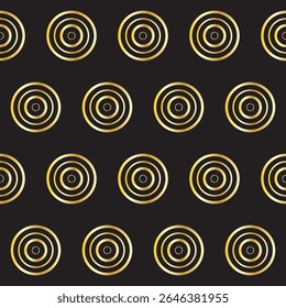 Gold Ring Round Shape Seamless Pattern. Vintage Golden Gradient Textile Texture Circle Geometric Shape. Retro Style Fabric Decor Element Contour Outline. Goldy Frame Button Shape Symbol