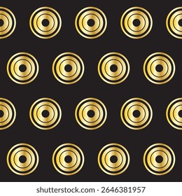 Gold Ring Round Shape Seamless Pattern. Vintage Golden Gradient Textile Texture Circle Geometric Shape. Retro Style Fabric Decor Element Contour Outline. Goldy Frame Button Shape Symbol